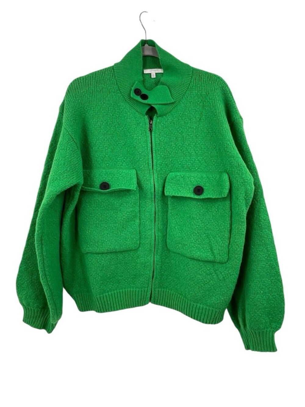 VEVERET Women's Green Full Zip Pocket Sweater Large